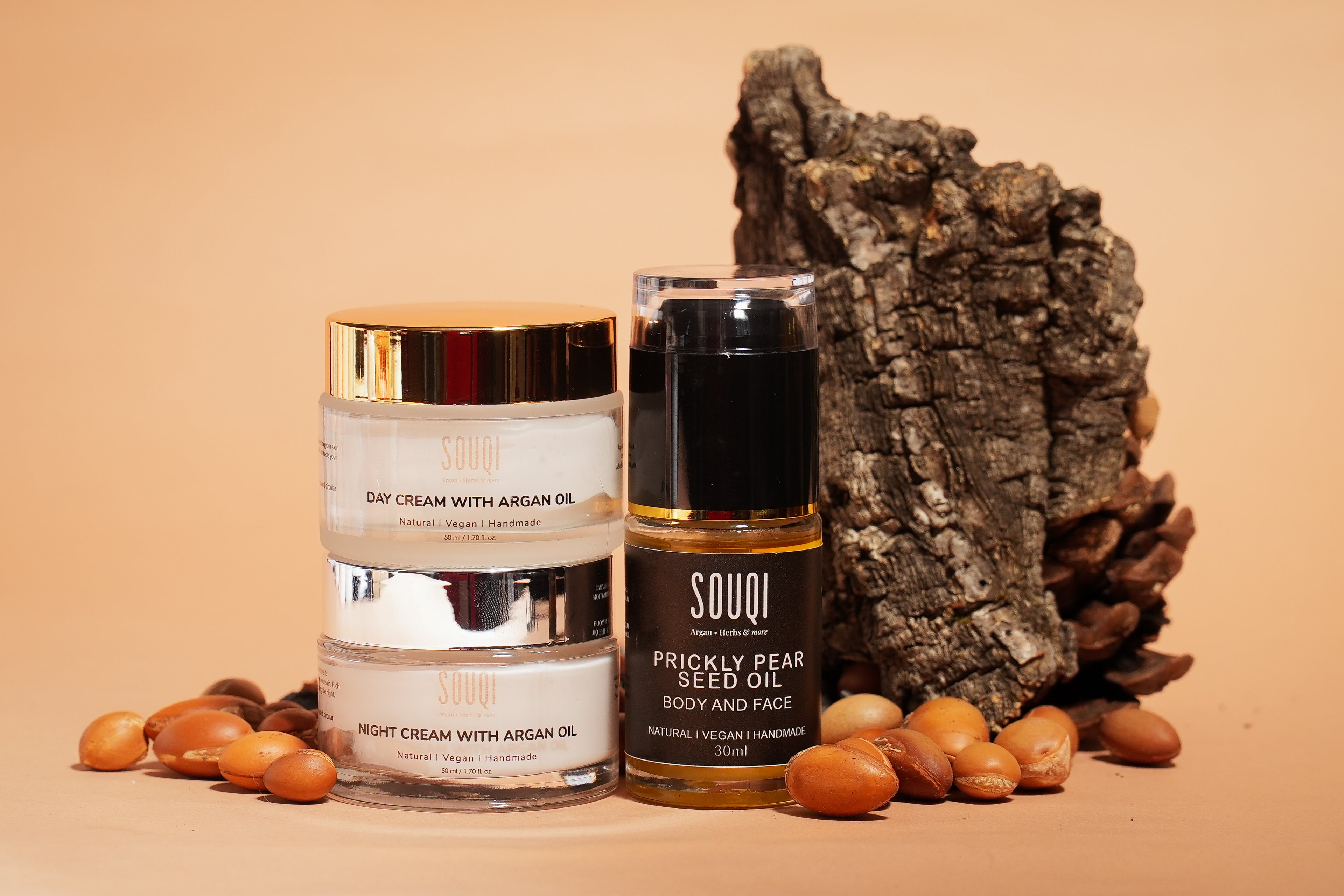 Souqi NOOR Giftset met cactusvijgolie, hydraterende dagcrème en voedende nachtcrème met Arganolie voor natuurlijke huidverjonging
