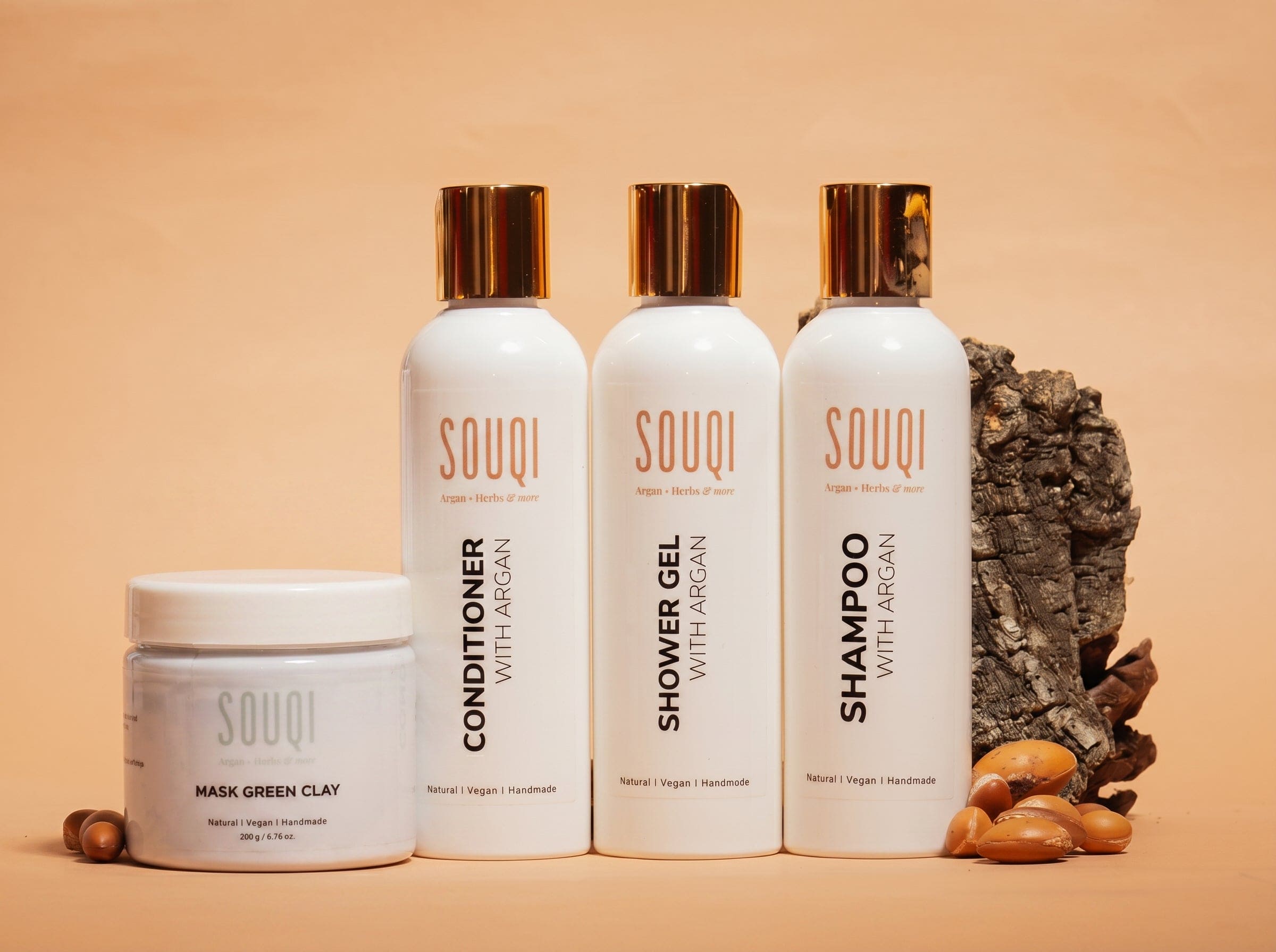 Souqi Amani Giftset — Argan shampoo, conditioner, showergel en groen kleimasker voor natuurlijke haar- en huidverzorging