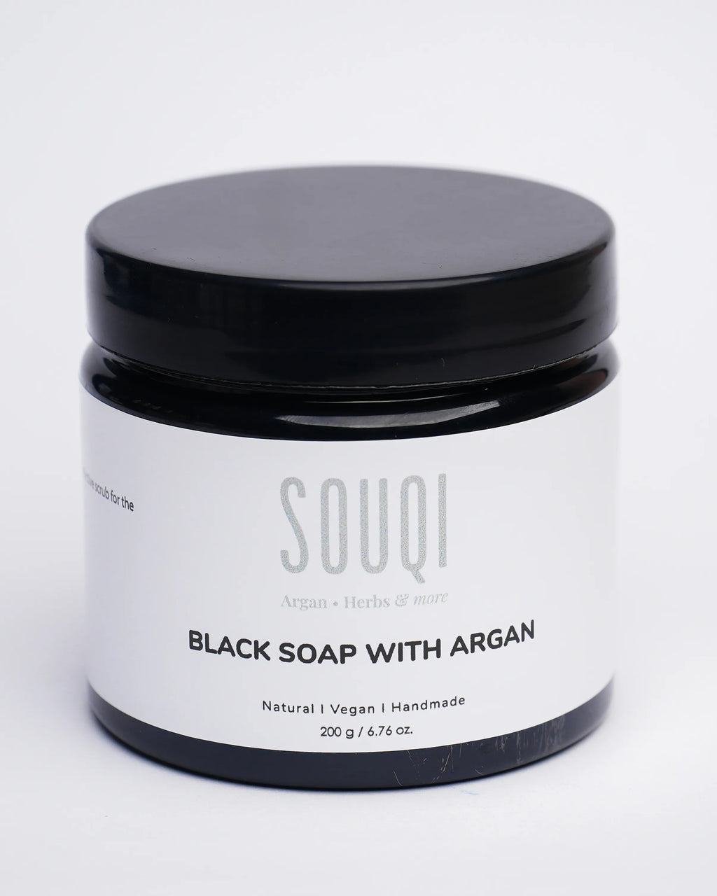 Souqi Marokkaanse Zwarte Zeep met Arganolie 200g — savon beldi voor acne, droge huid en hammam